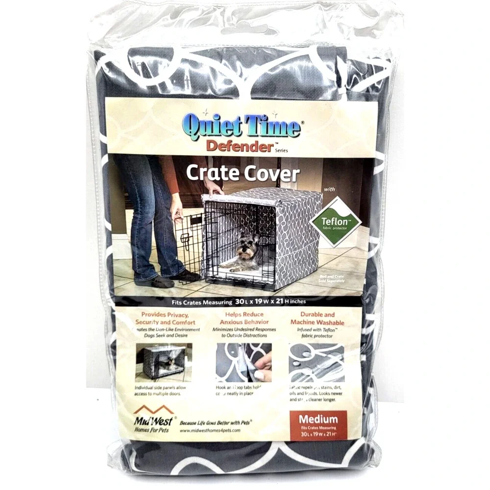 Quiet Time Defender Dog Crate Cover Teflon Gray White Geometric 30x19x21 NEW